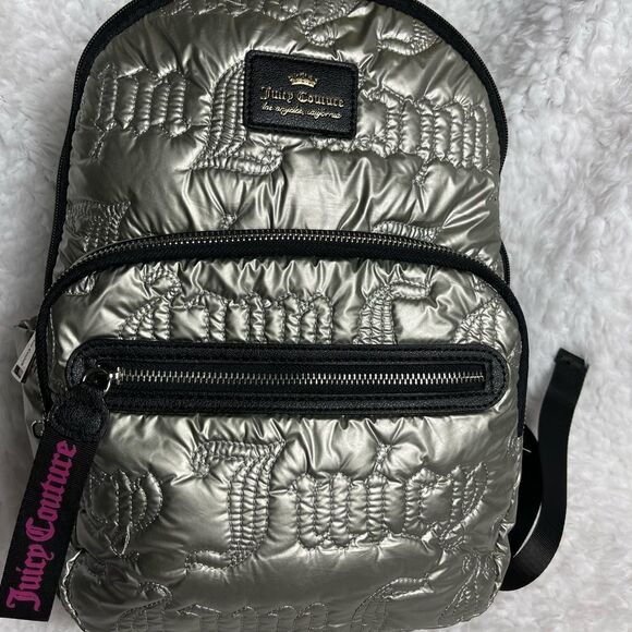 Juicy Couture Metallic quilted silver Backpack with black trim. - Picture 6 of 16